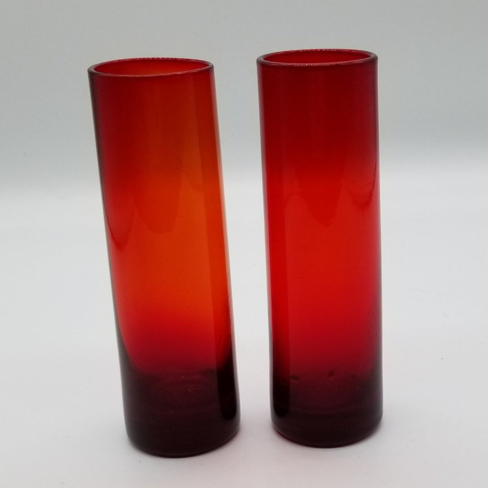 Beautiful Pair of Red Glass Shot Shooter Glasses